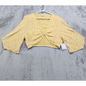 NEW O'Neill Top Womens L Yellow White Sylas Isabella Ikat Crop Viscose Boho